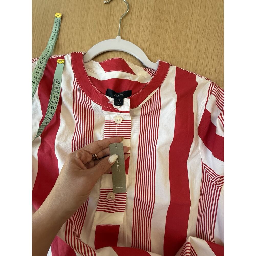 NWT J.Crew Button-Front Poplin Tunic in a red and white stripe pattern XS 2249 - Picture 9 of 9